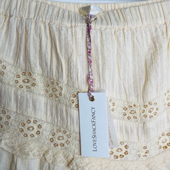 New LoveShackFancy Ivory Ruffle Lace Mini Skirt - Picture 2 of 10